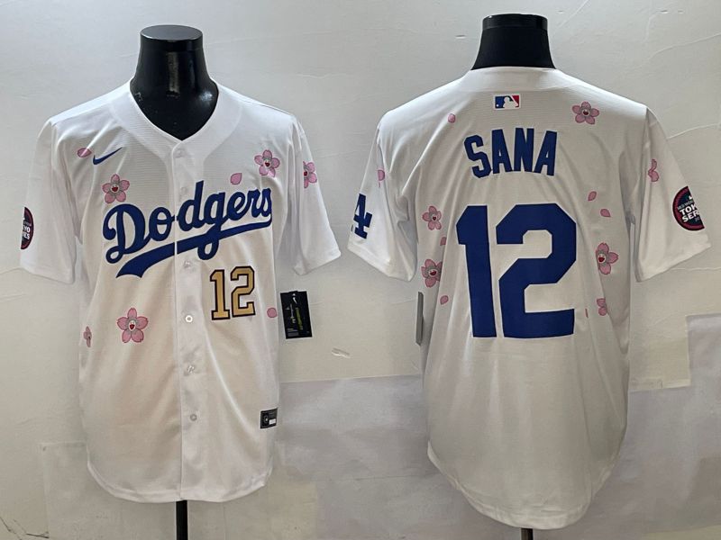 Men Los Angeles Dodgers #12 Sana White Sakura Edition 2025 Nike MLB Jersey style 3